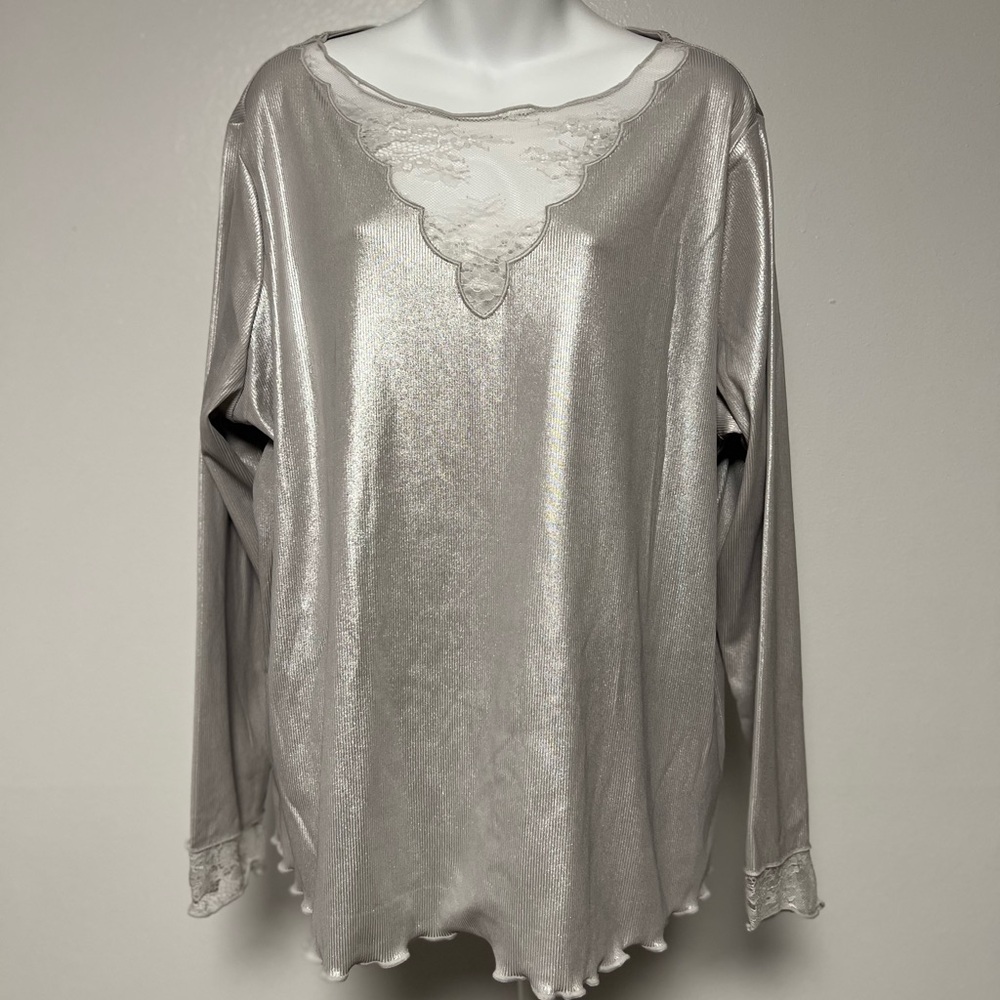 Jessica Simpson Women Plus Top Silver Grey Long Sleeve 3X New